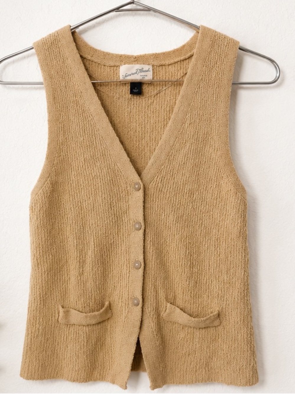 Universal Thread Tan Knit Button-Front Vest with Pockets